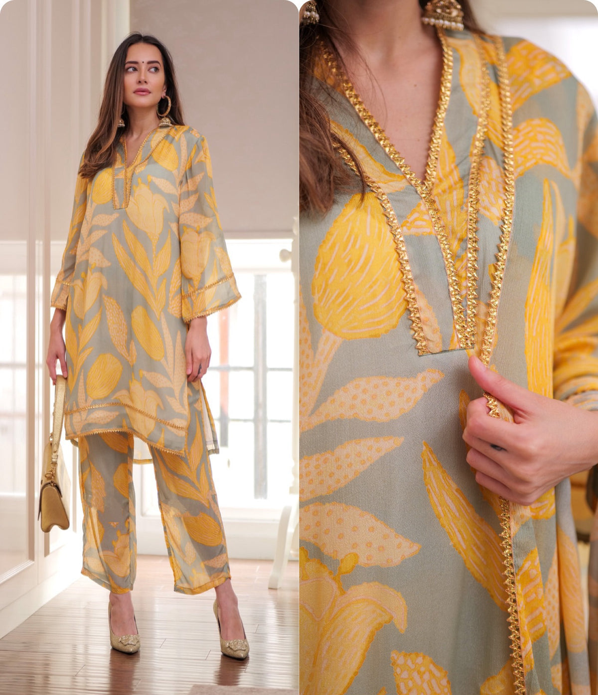 Powder Blue Floral Suit Set