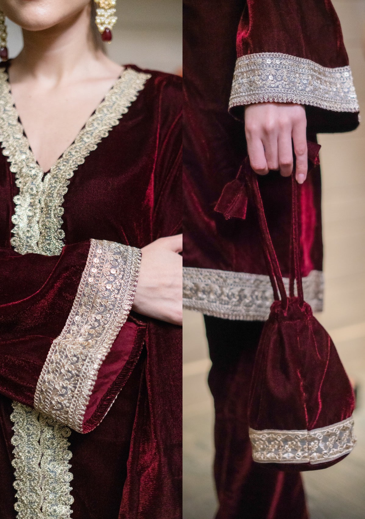 Deep Wine Velvet Suit Set