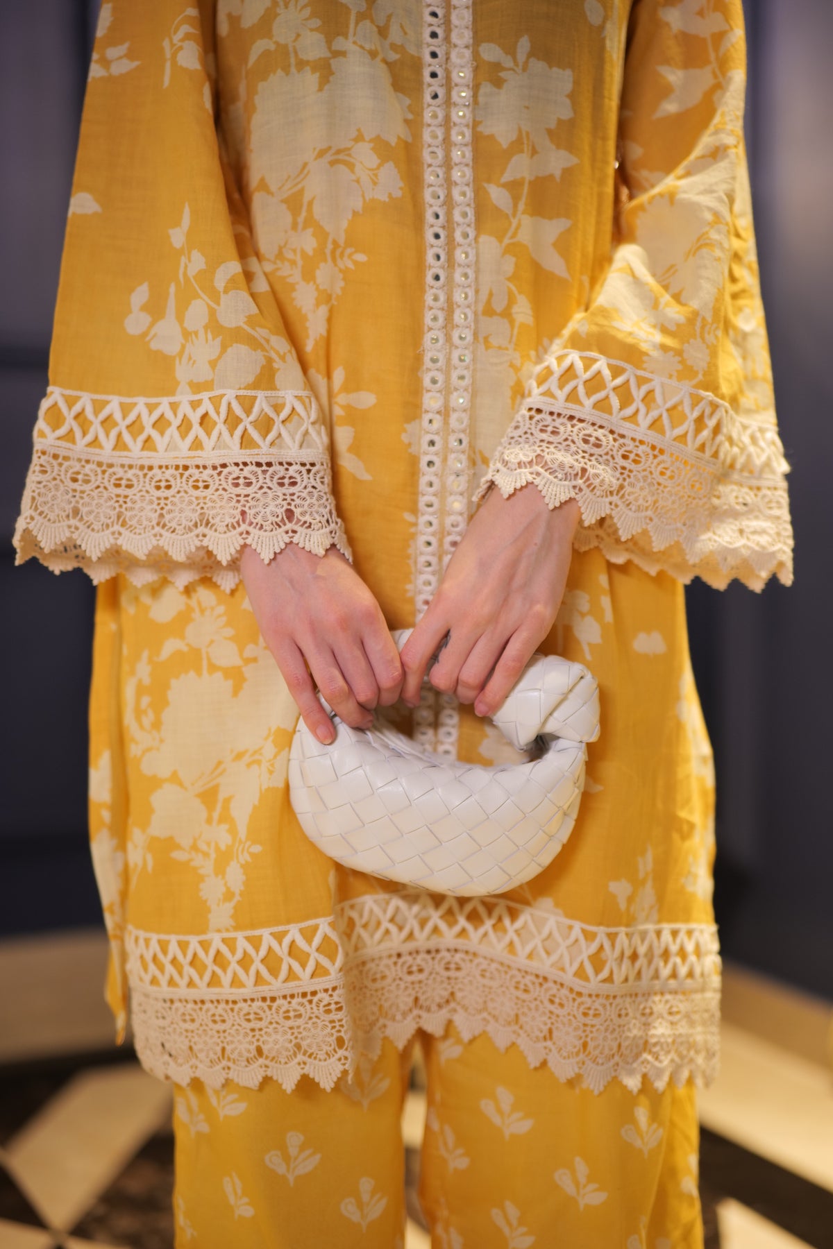 Floral Mustard Kurta Pants Set