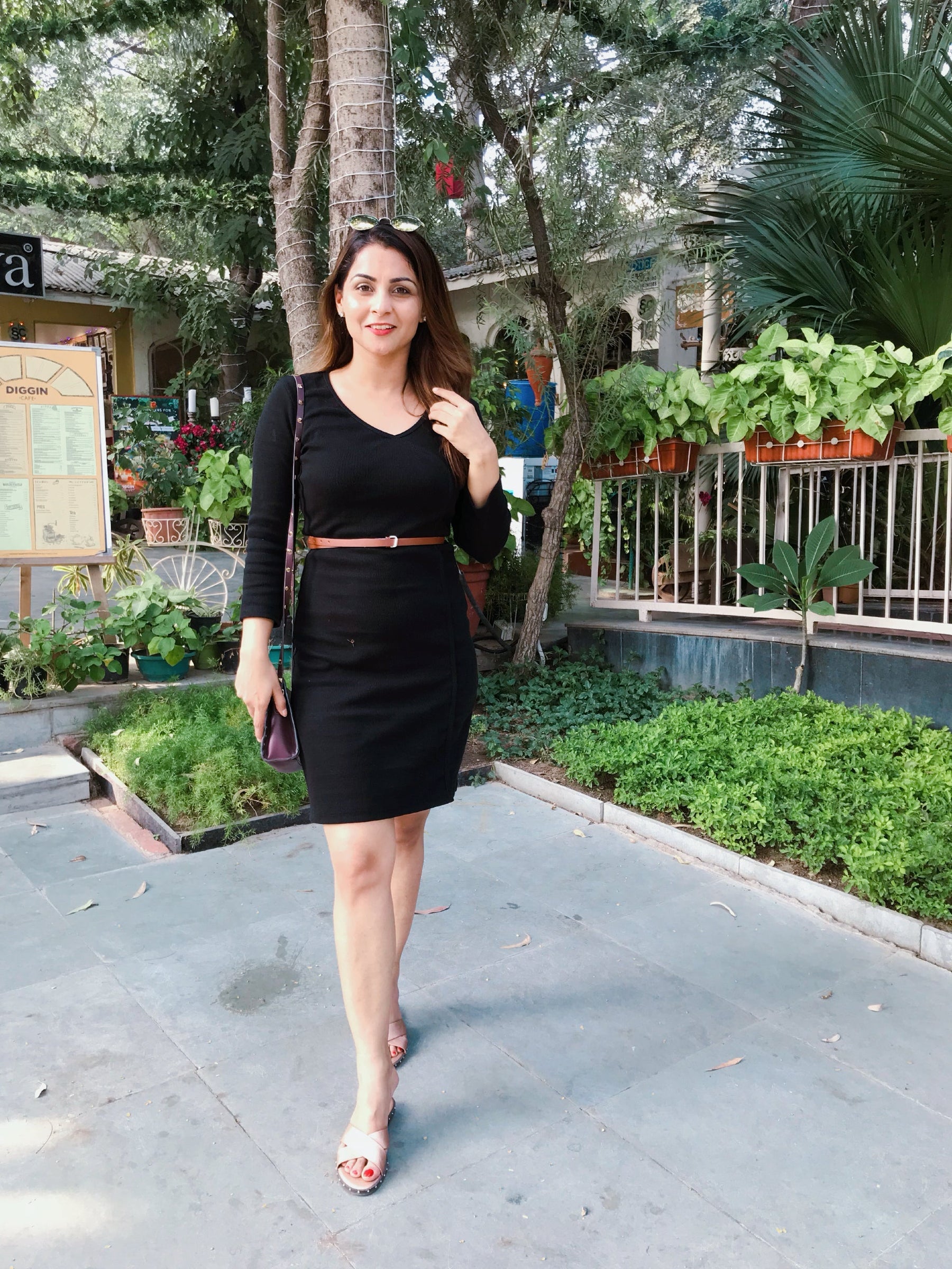 Black Ribbed Belt Dress