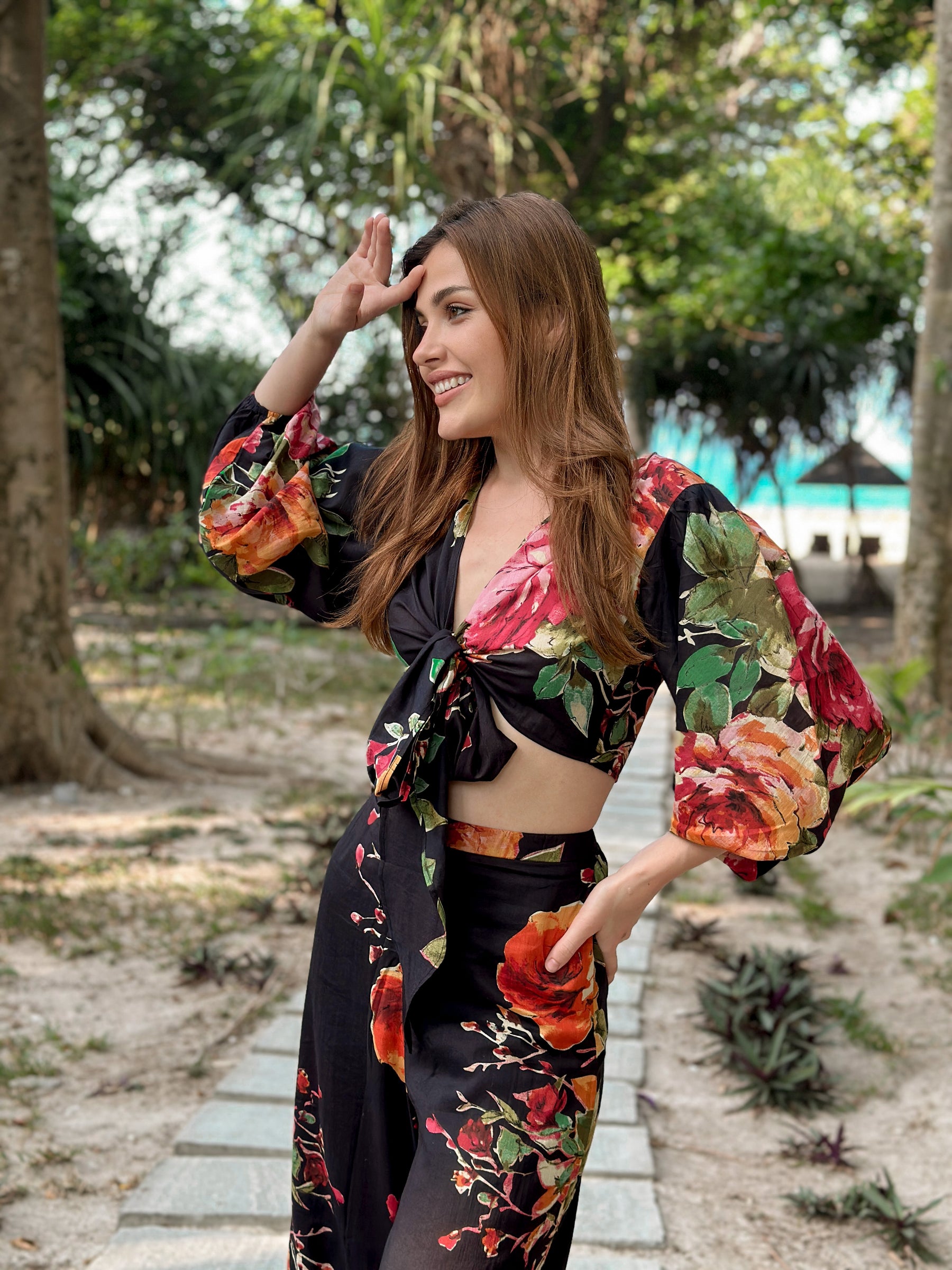 Black Floral Print Coord Set