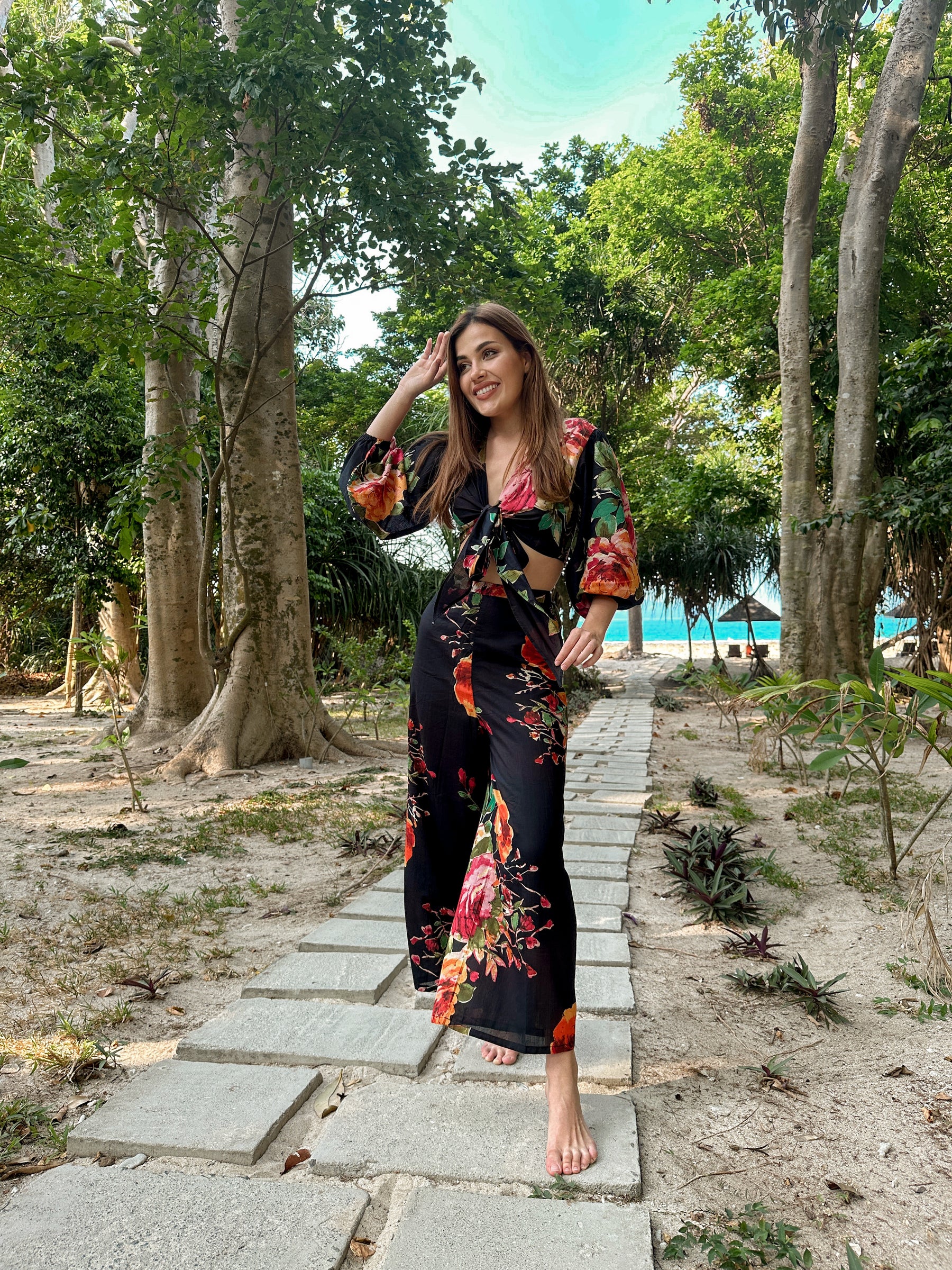 Black Floral Print Coord Set