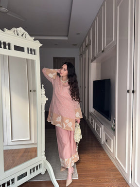 Pink Blossom Chanderi Mirrorwork Coord Set