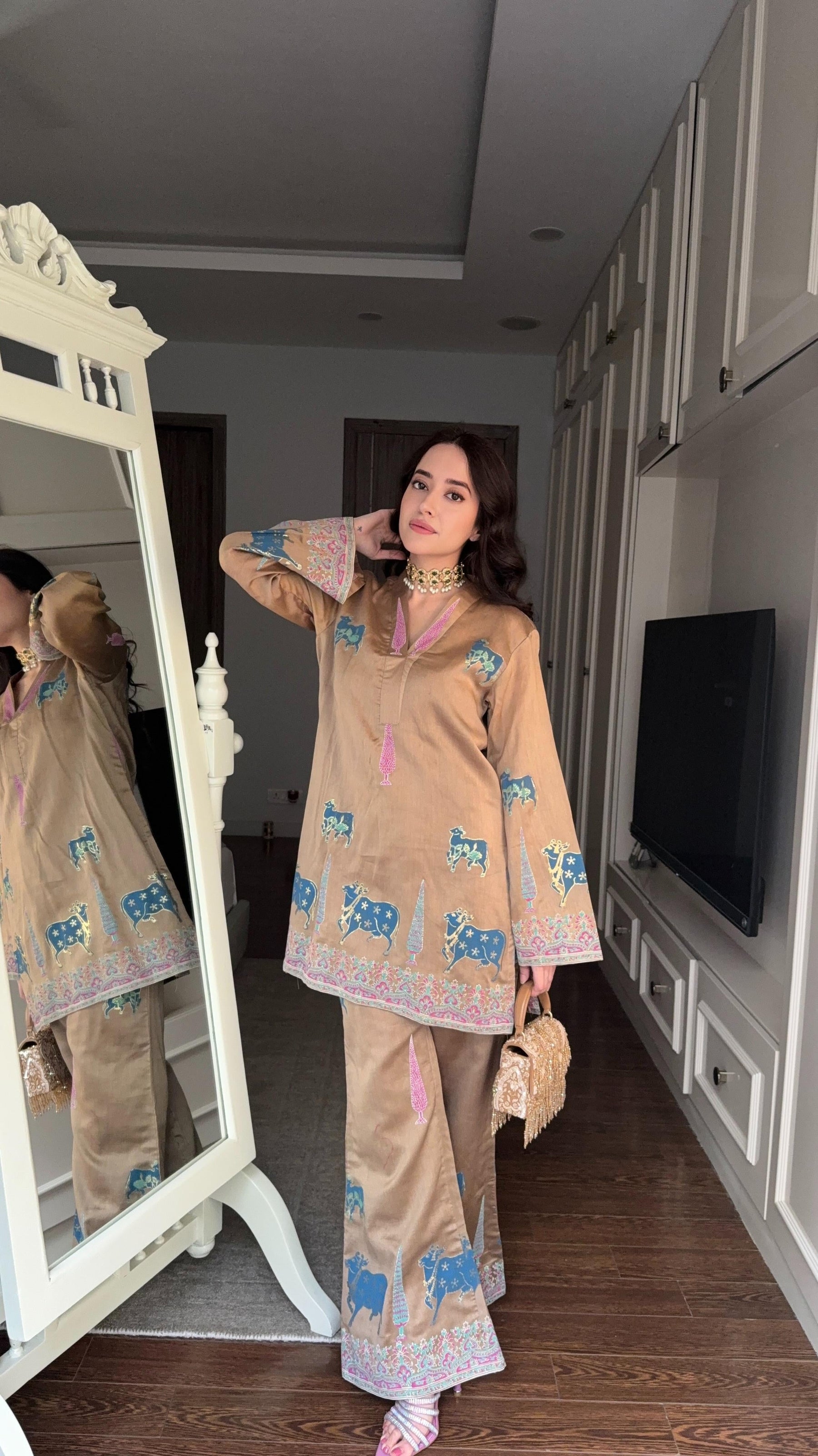 Caramel Brown Block Print Coord Set