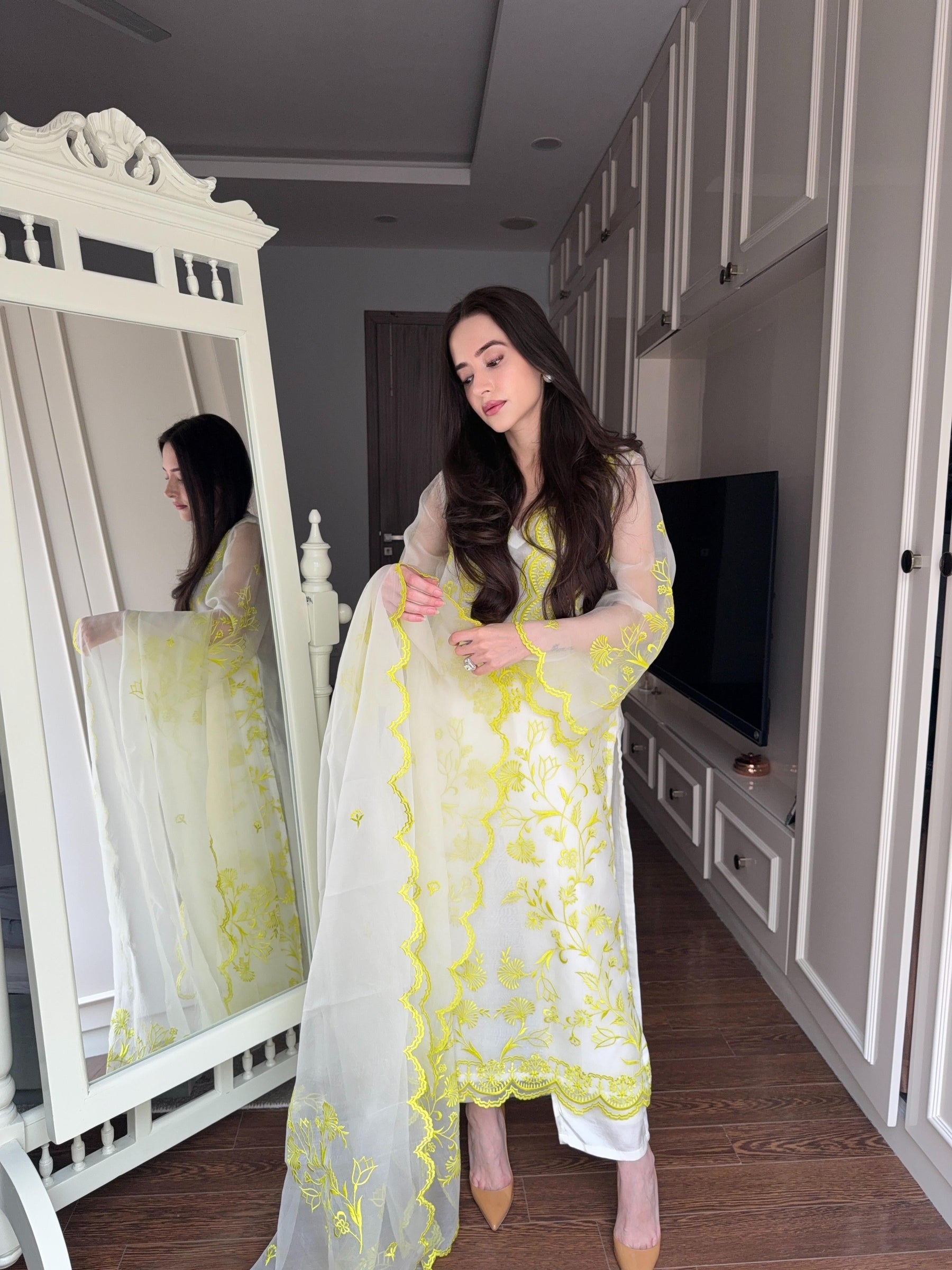 Pure White Organza Embroidered Suit Set