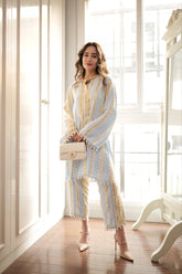 Summer Blue Stripes Kurta Pants Coord Set