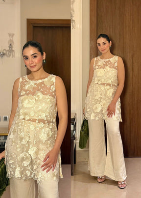 Ivory Embroidered Organza Coord Set