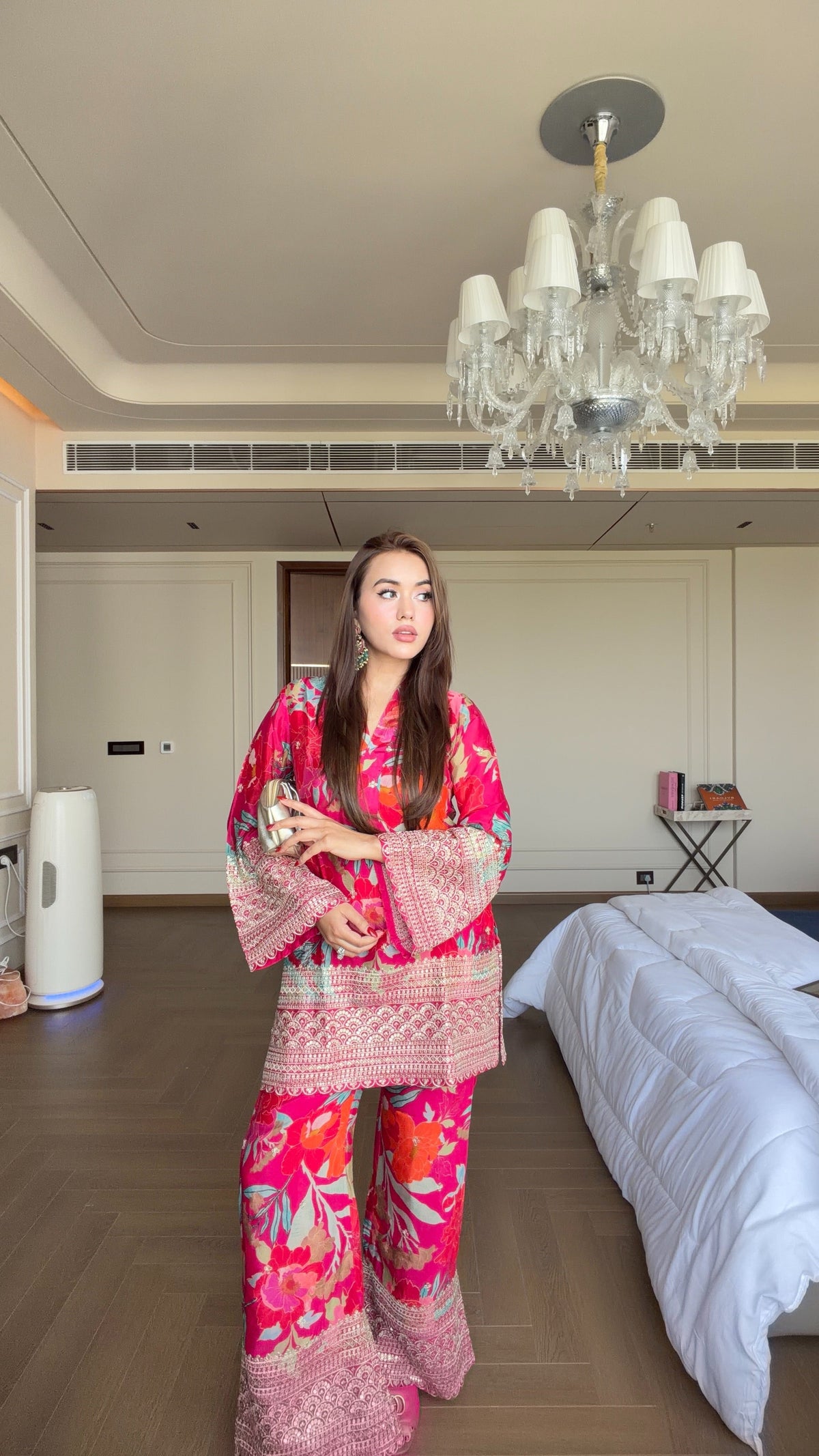 Pink Floral Zari Embroidered Coord Set