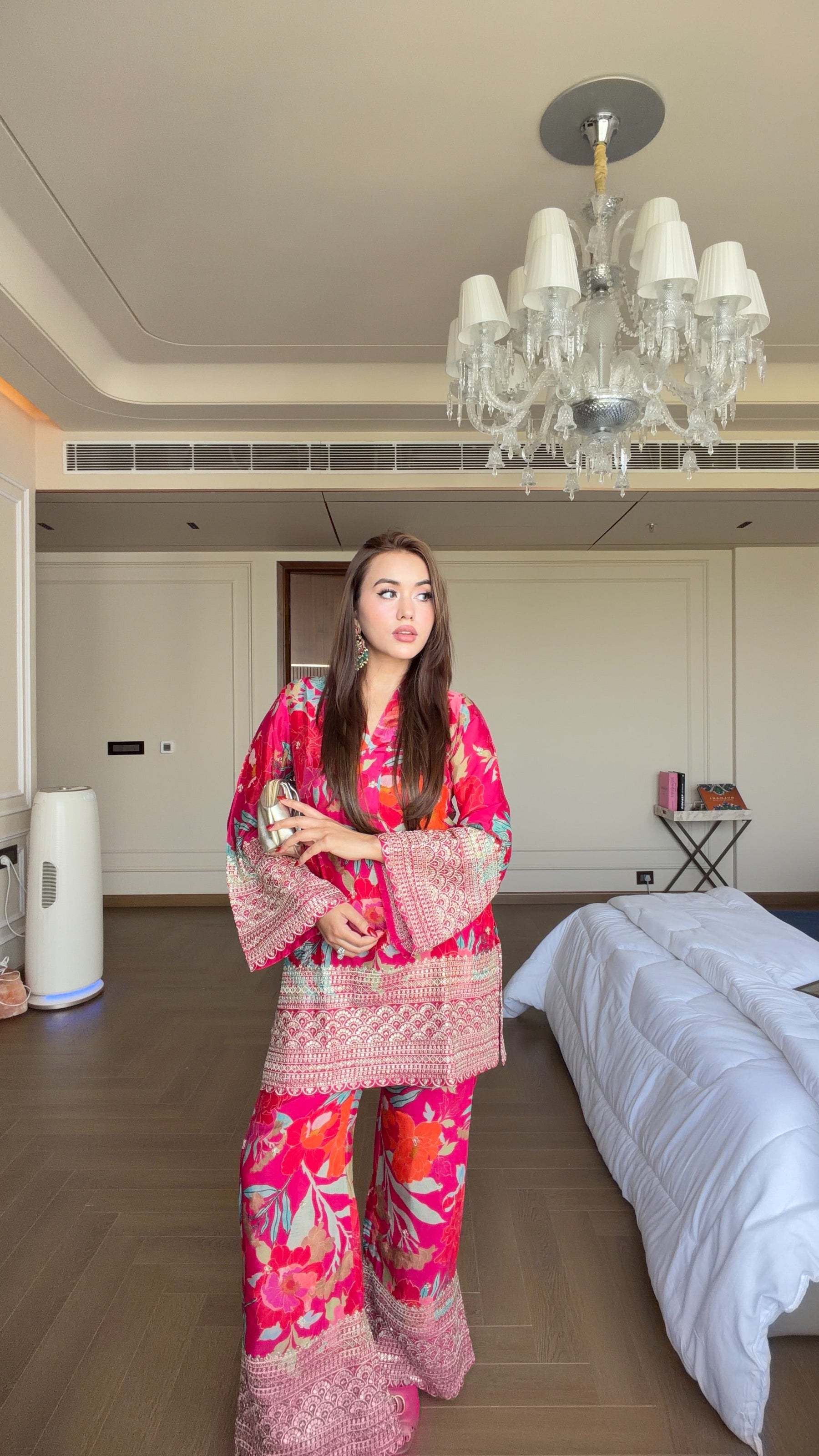Pink Floral Zari Embroidered Coord Set