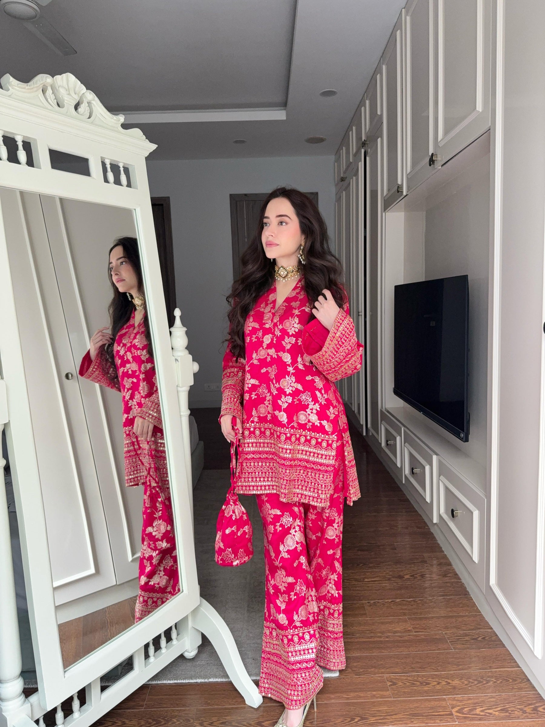 Pink Pop Banarasi Coord Set
