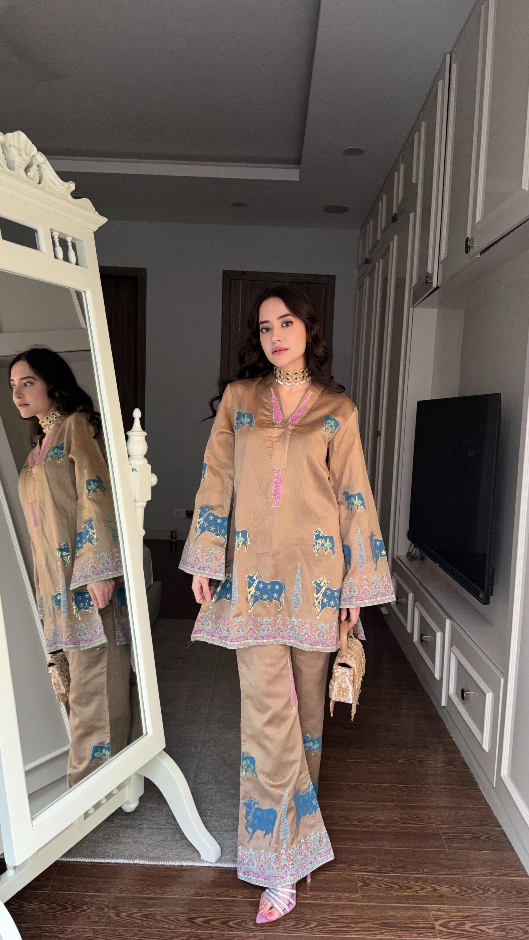 Caramel Brown Block Print Coord Set