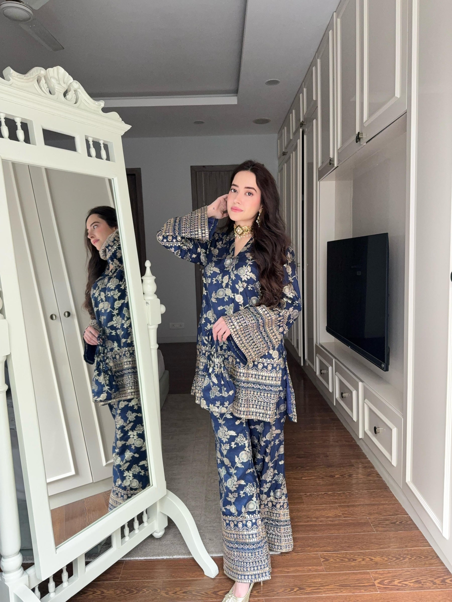Deep Blue Banarasi Coord Set