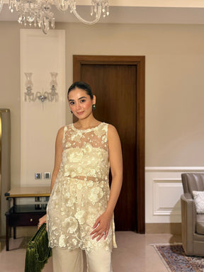 Ivory Embroidered Organza Coord Set