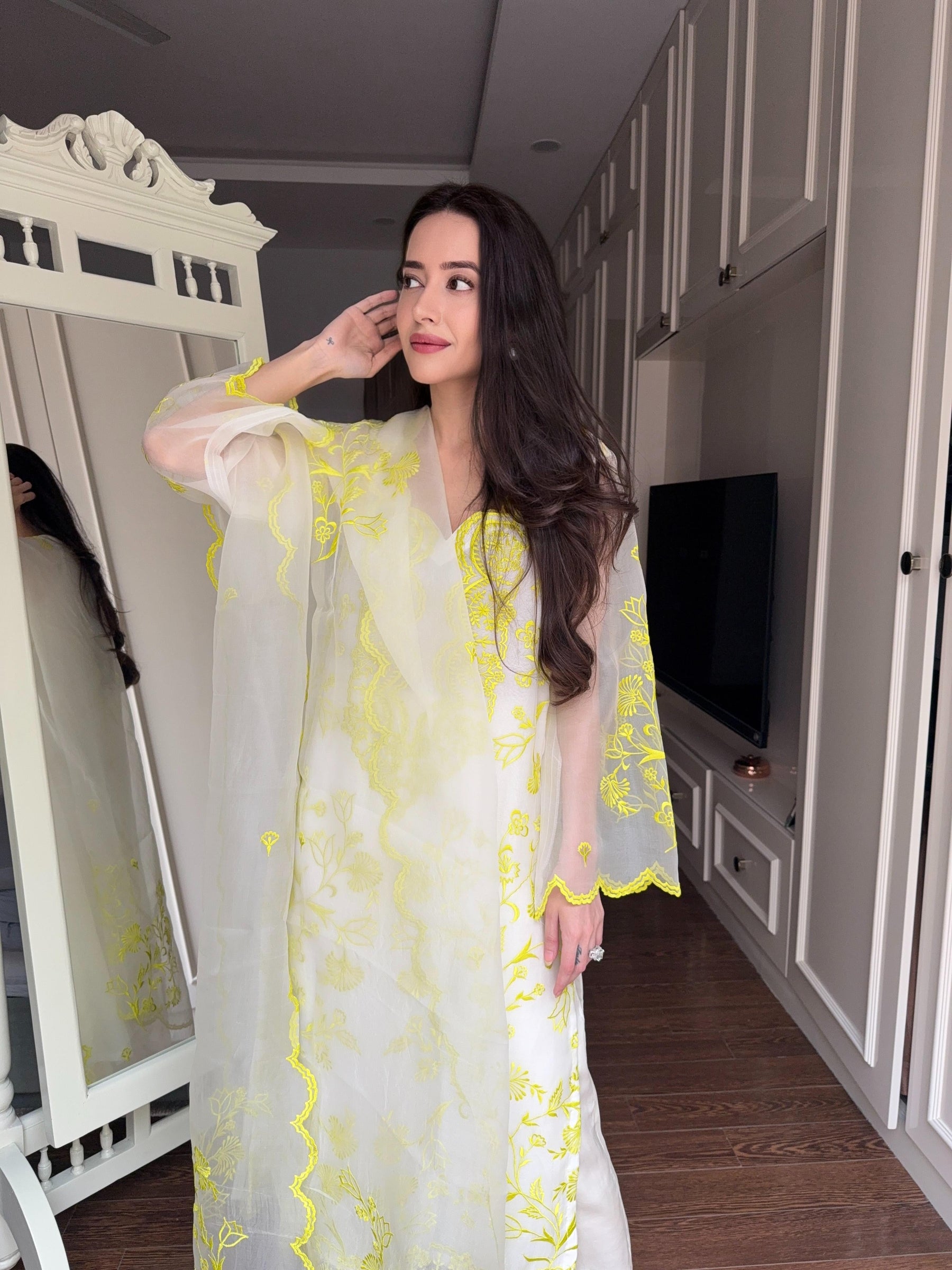 Pure White Organza Embroidered Suit Set