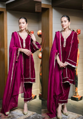 Fuchsia Pink Velvet Suit Set