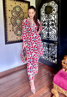 Cream and Red Floral Suit Set