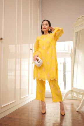 Yellow Embroidered Kurta Pants Set