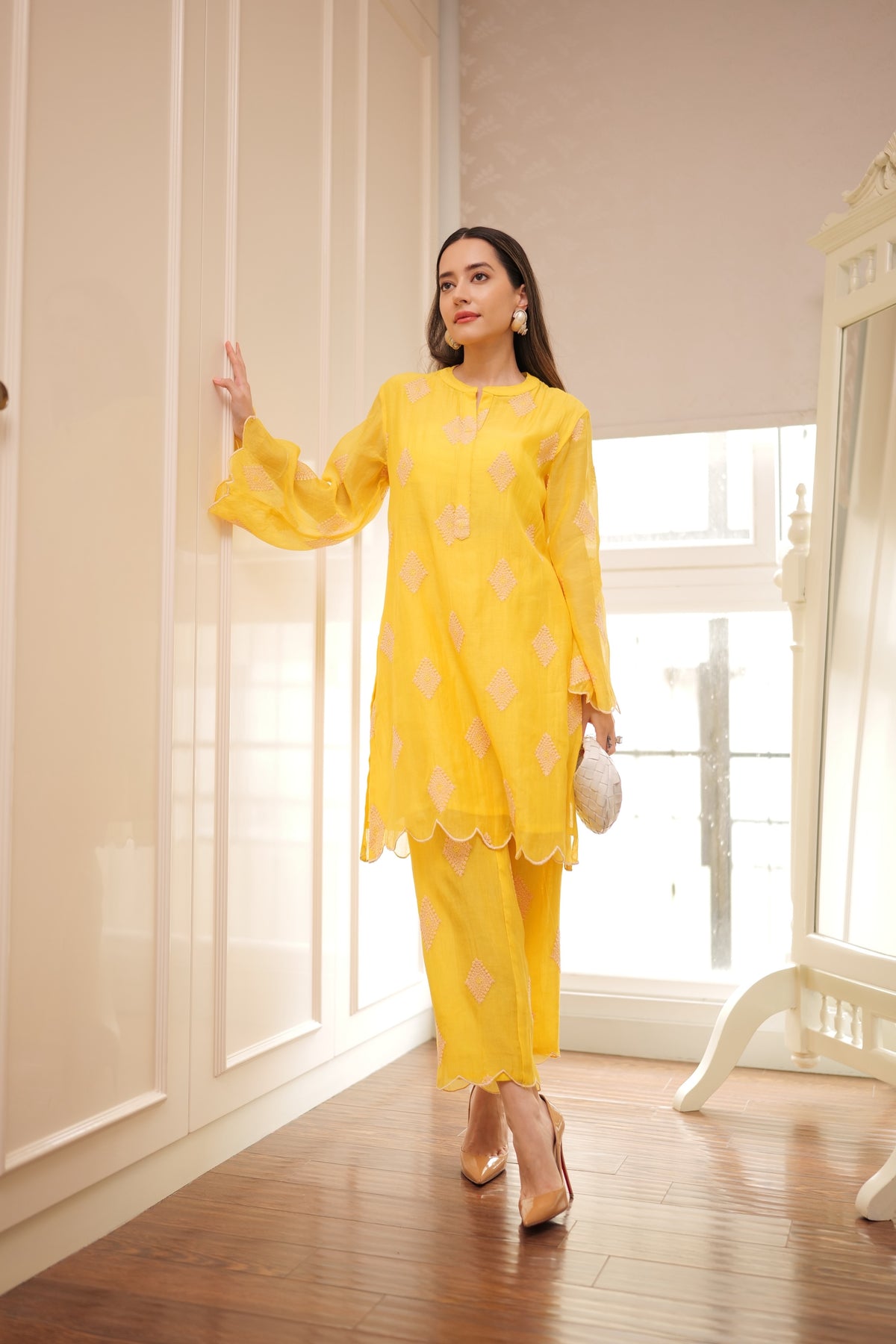 Yellow Embroidered Kurta Pants Set