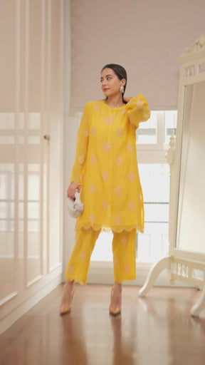 Yellow Embroidered Kurta Pants Set