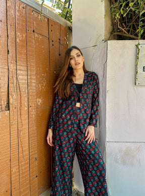 Black Leaflet Print Coord Set