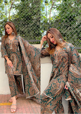 Green Paisley Print Cotton Suit Set