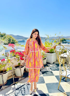 Color Block Paisley Print Suit Set