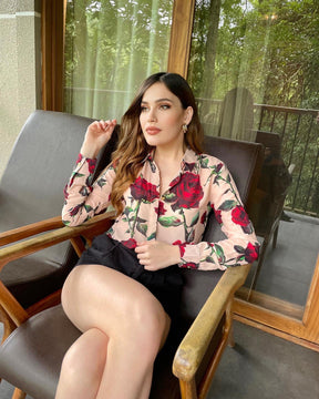 Creamy Floral Printed Women’s Shirt