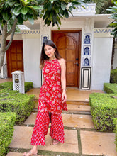 Red Block Print Kurta Sharara Set