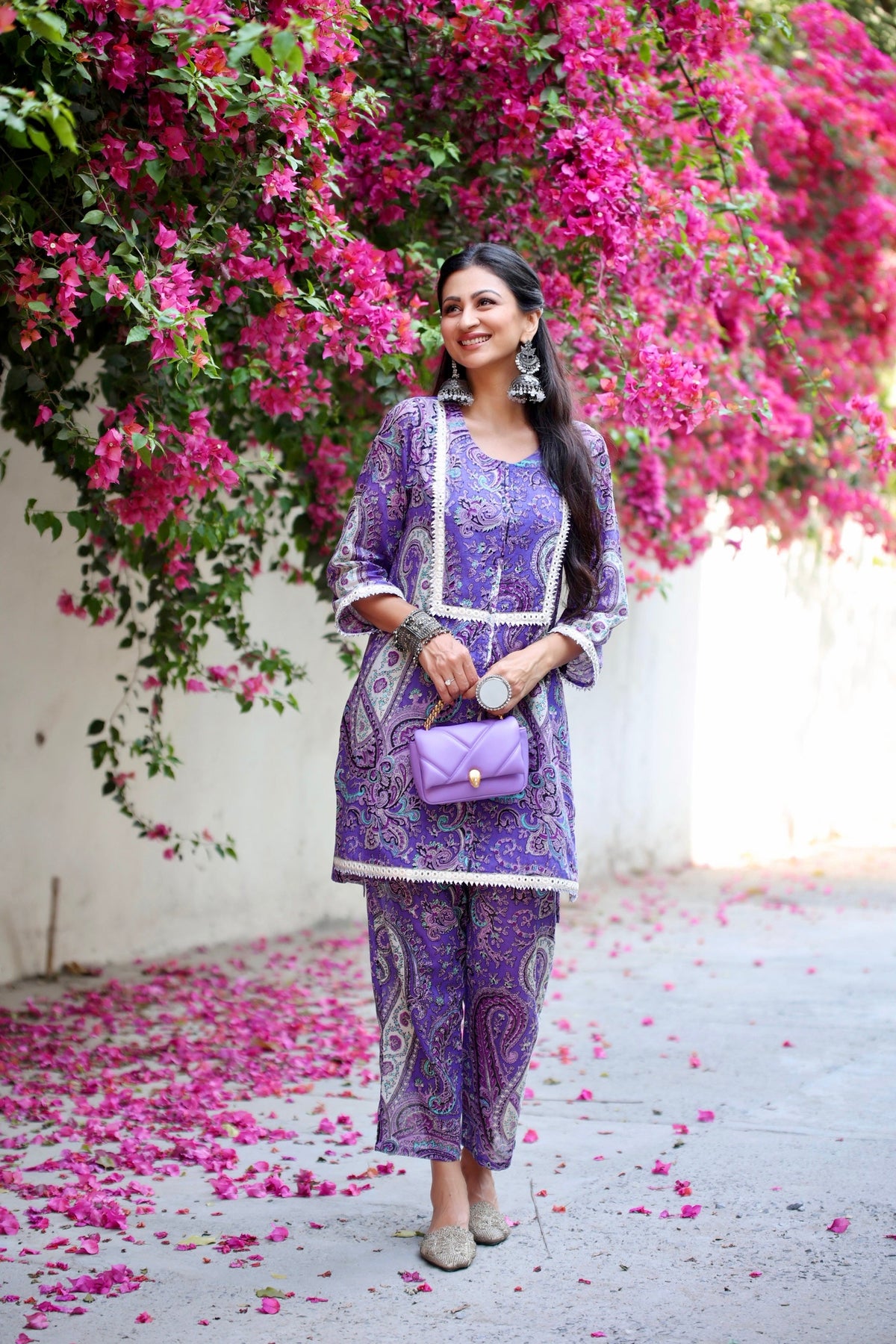 Lavender Paisley Print Kurta Pants Set