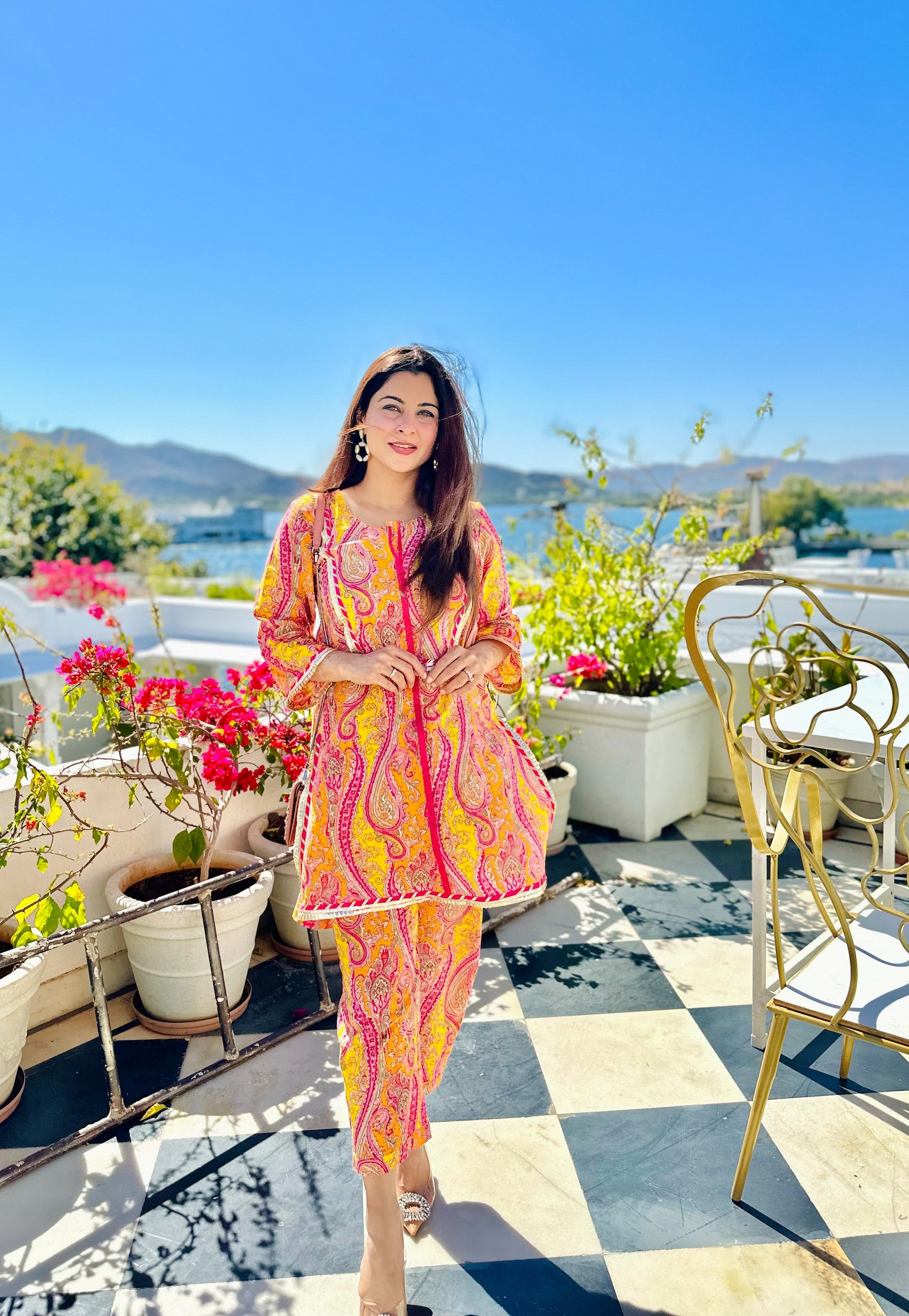 Color Block Paisley Print Suit Set